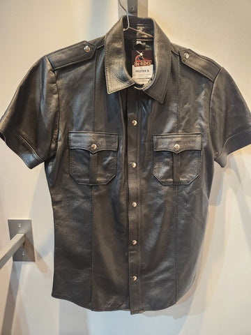 MISTER B Short Sleeve Uniform Leather SHIRT, MED