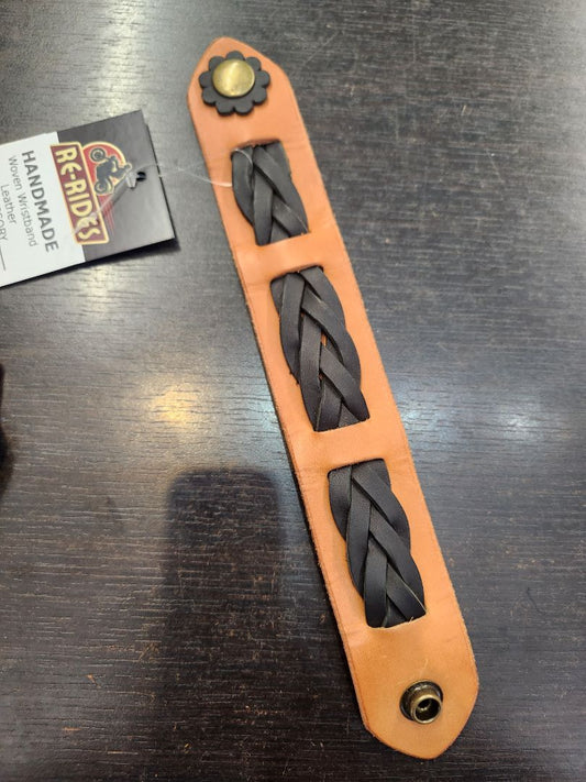 HANDMADE Woven Wristband Leather ACCESSORY, 8.5"