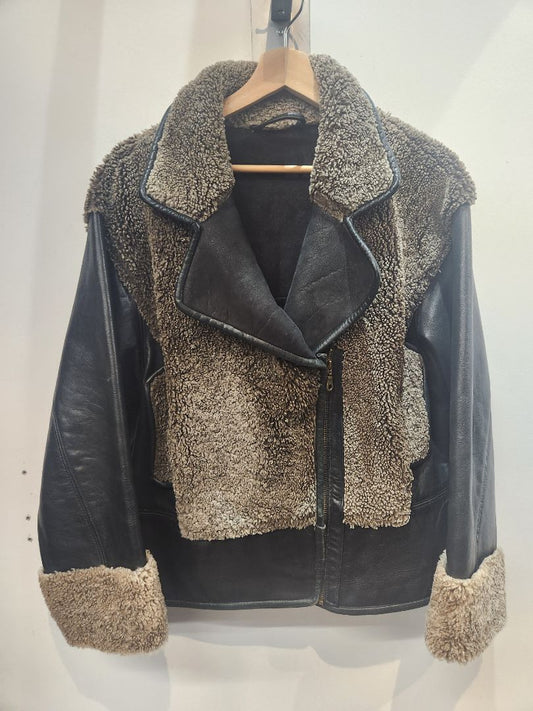 RAFEL BROTHERS Shearling Fashion Moto Leather JACKET, MED