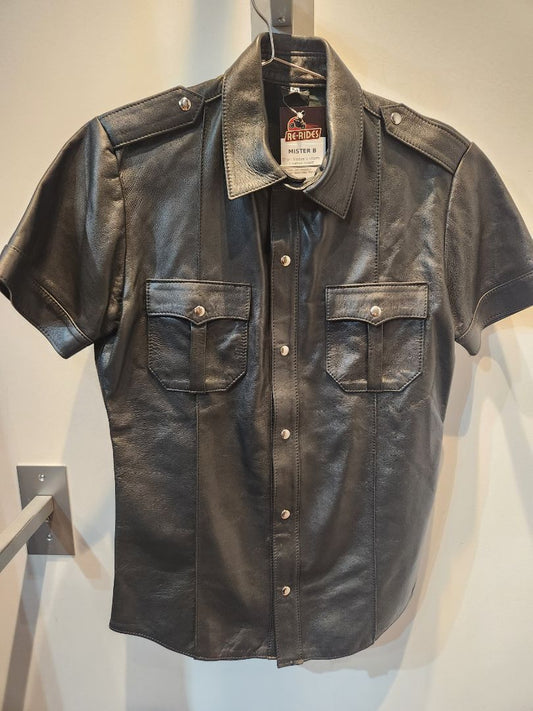 MISTER B Short Sleeve Uniform Leather SHIRT, MED