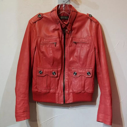 LAVORAZIONE Fashion Bomber Leather JACKET, SM w 37"