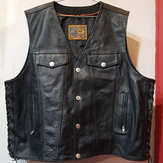 FIRST Mfg. Biker Trucker Leather VEST, 5X m 54"