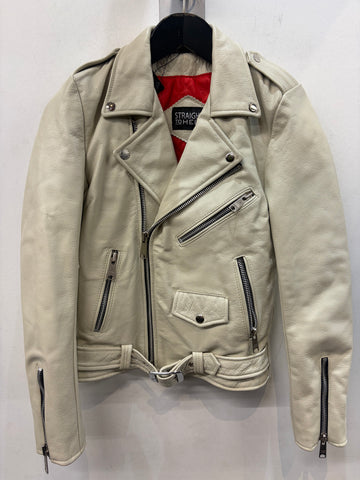 STRAIGHT TO HELL Biker Classic Leather JACKET, SM