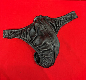 MACK'S LEATHERS Thong w front black zipper  Leather FETISH, MED