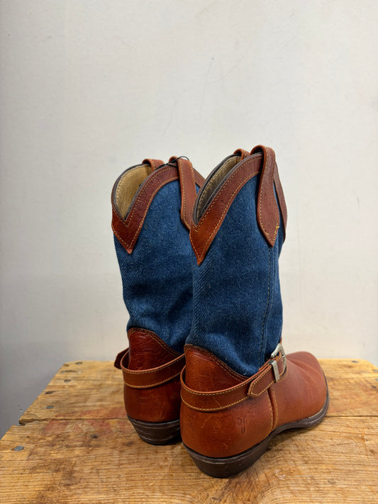 FRYE Vintage Western Harness Mixed Material FOOTWEAR, 38.5