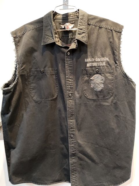HARLEY DAVIDSON Sleeveless Button Up Textile SHIRT, XXL